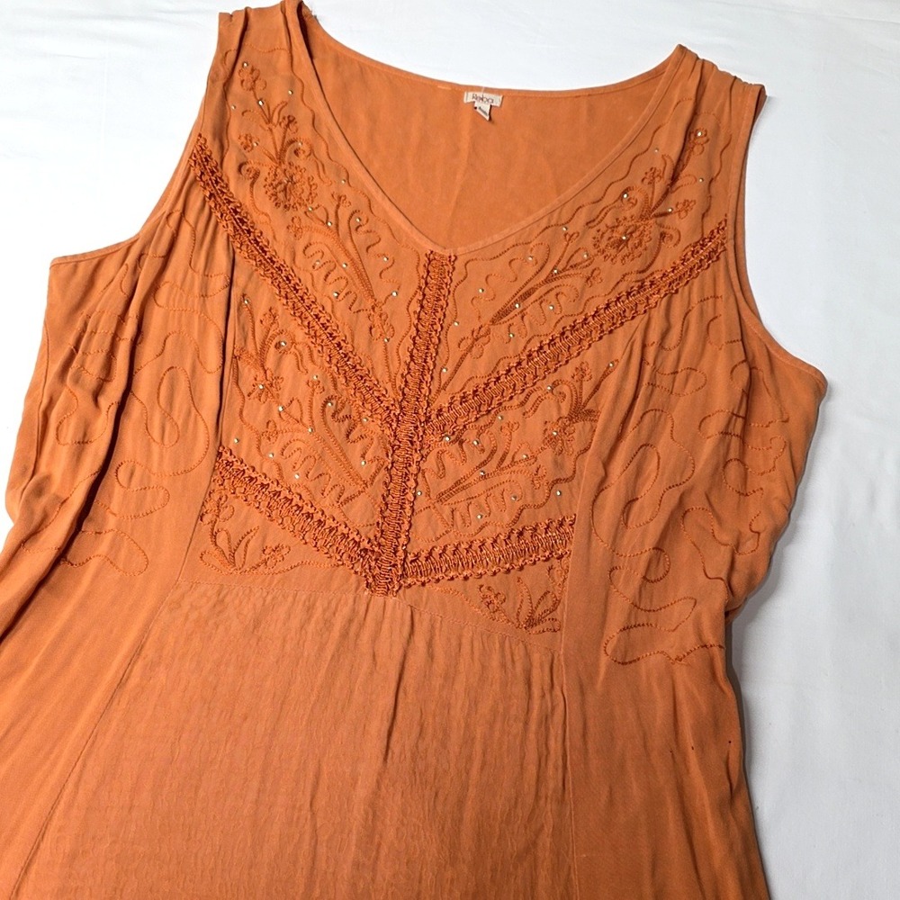 Reba Maxi Dress‎ Womens Large Orange Embroidered Sleeveless V-Neck Rayon Boho